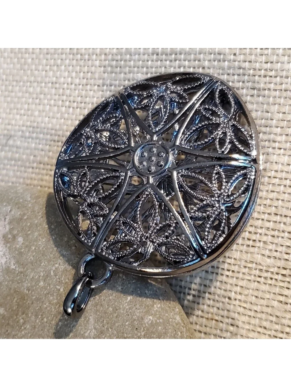 Art Deco Filigree Gunmetal Black Gray Large 62x46mm Pendant
